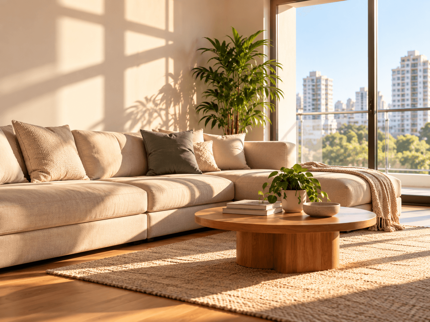Sala residencial clara e organizada, com fotos registradas por ambiente
